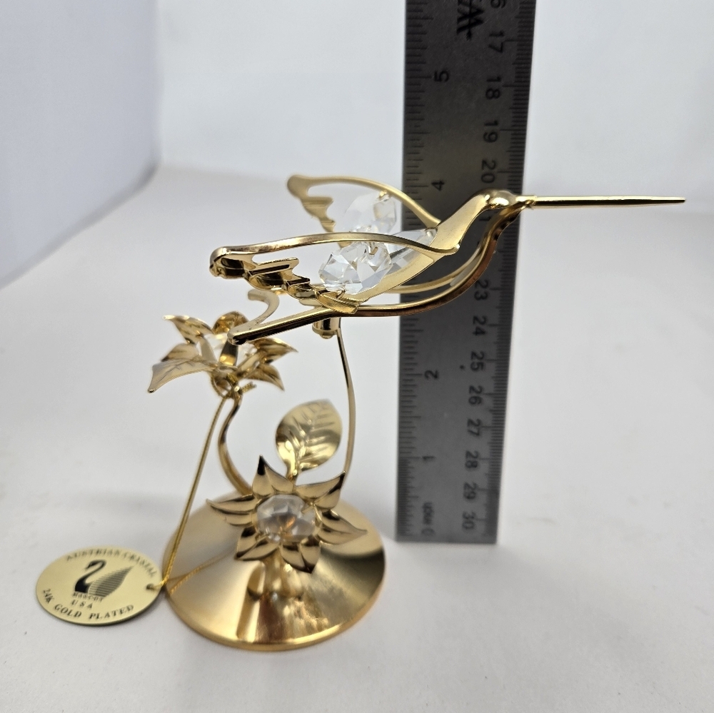 Vintage 70's Nos Australia Crystal Delight 24 Gold Plated Hummingbirds Flowers - Picture 8 of 10